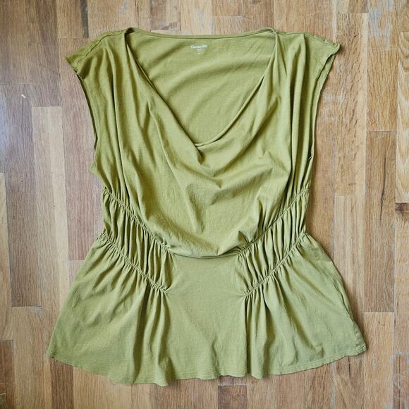 Garnet Hill Top Womens S Mustard Yellow Ruched Pima Cotton Drape Neck Tunic Soft - Picture 4 of 8